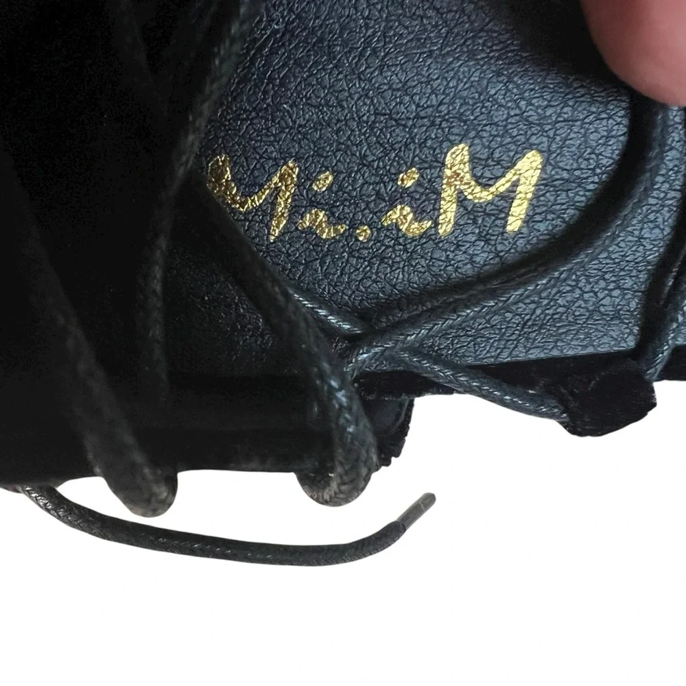 Mi.iM Black Velvet Block Glitter Heel Strappy Lace Up Shoes Pointed Toe Size 8.5